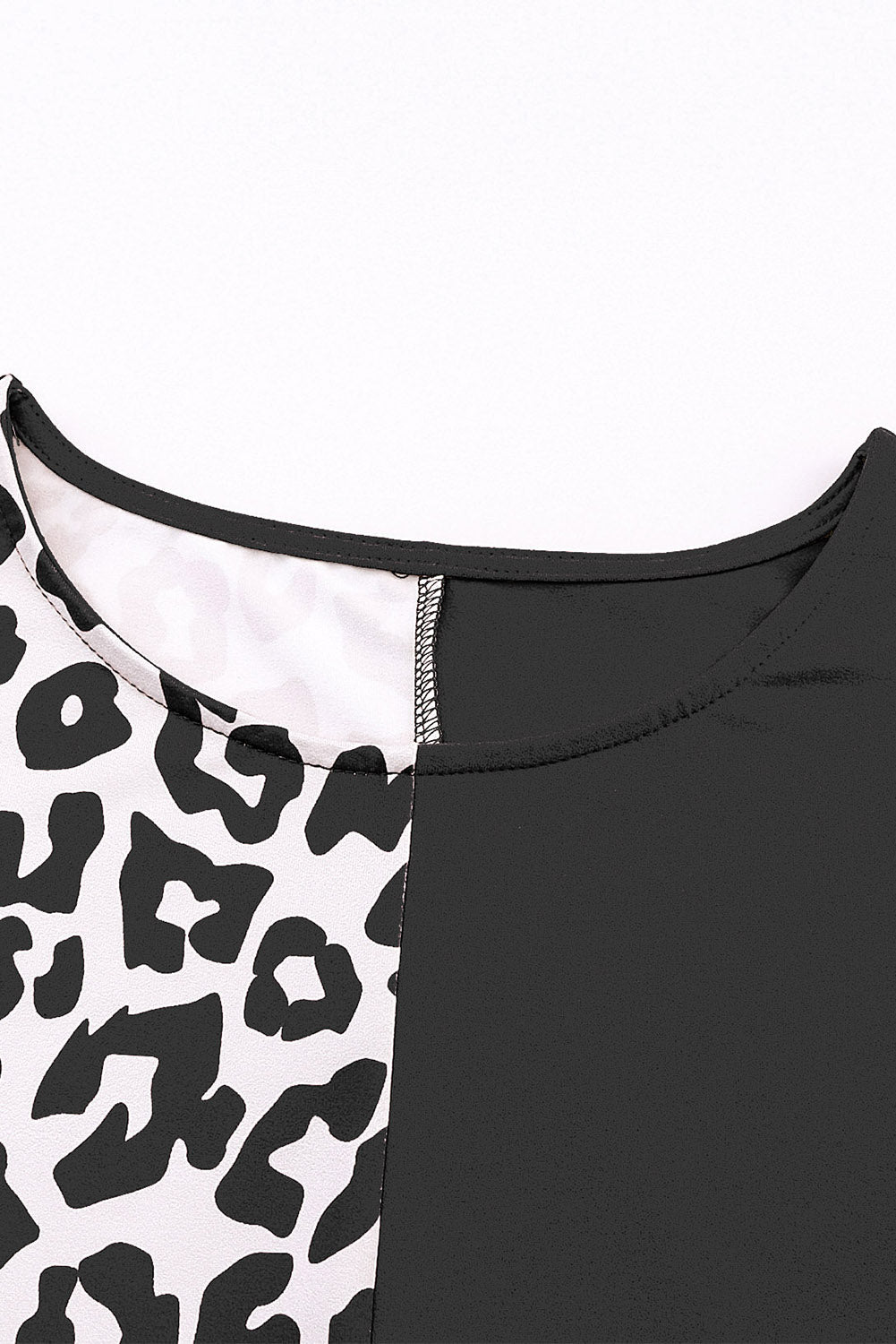 Gray Contrast Solid Leopard Short Sleeve T-shirt Dress with Slits