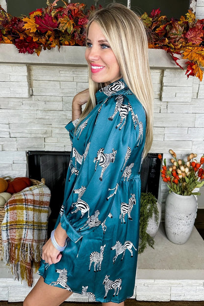 Black Leopard Print Button-up Long Sleeve Shirt Mini Dress