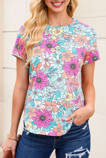 Multicolor Round Neck Sleeveless Floral Mini Dress