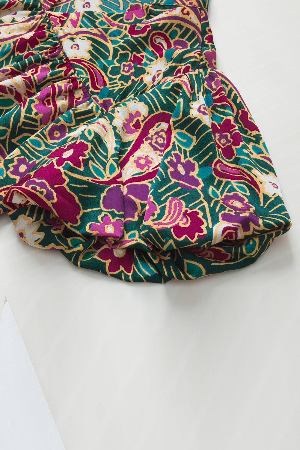 Green Paisley Print Flutter Sleeve Tiered Ruffle Dress