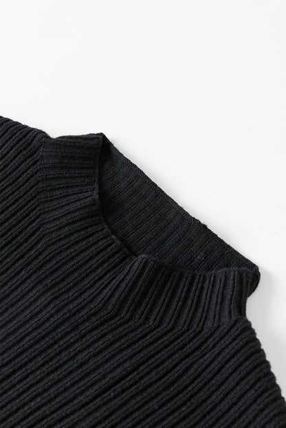 Blackish Green Patch Pocket Ribbed Knit Short Sleeve Sweater Dress
