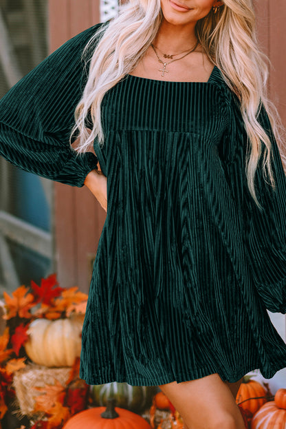 Pale Chestnut Long Sleeve Tiered Ribbed Velvet Dress