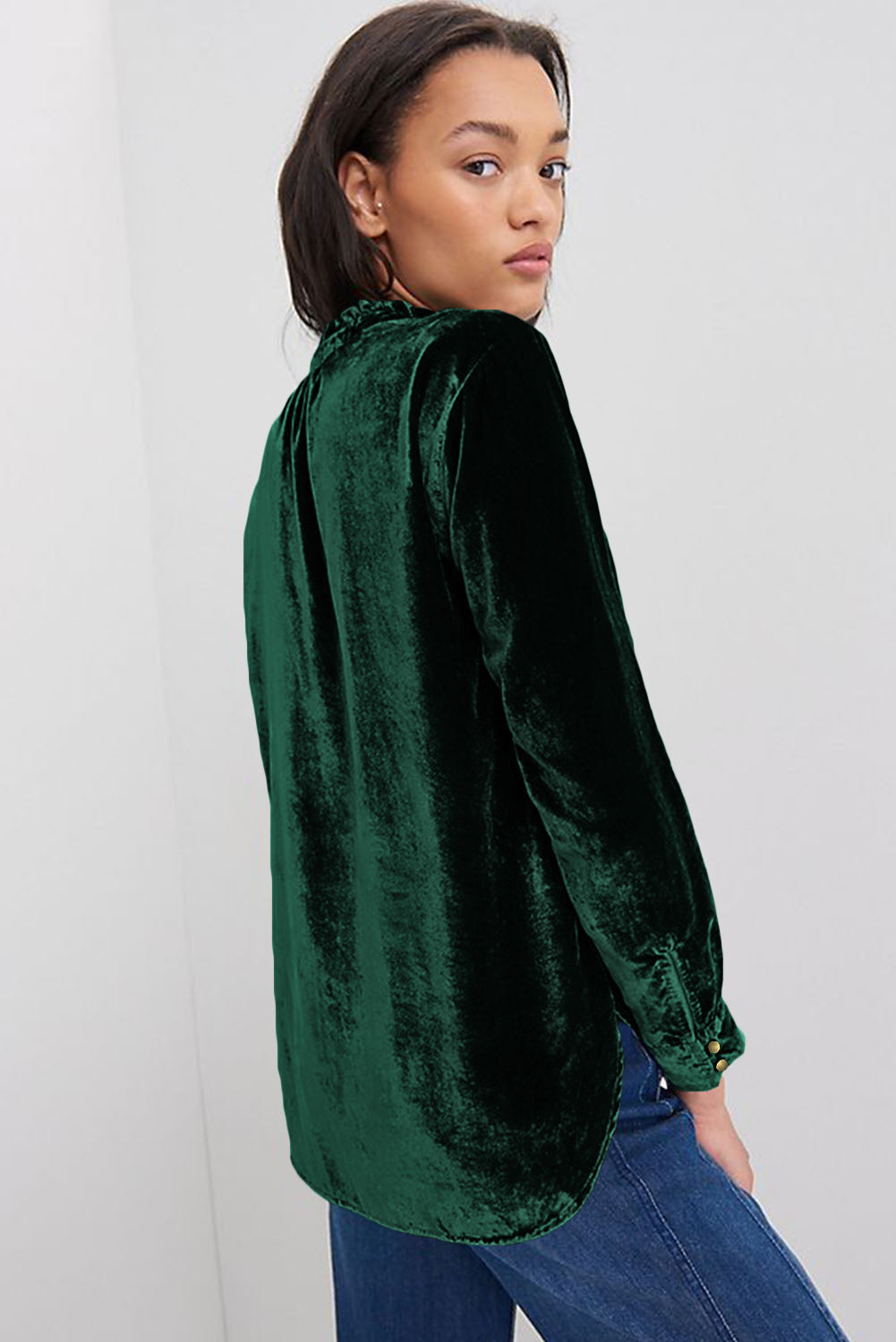 Skobeloff Velvet Buttoned Front Ruffled Mini Dress