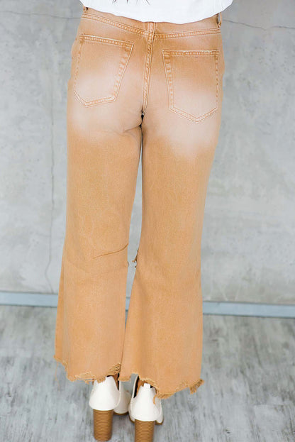 Black Distressed Hollow-out High Waist Cropped Flare Jeans