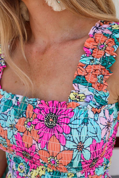 Multicolor Round Neck Sleeveless Floral Mini Dress