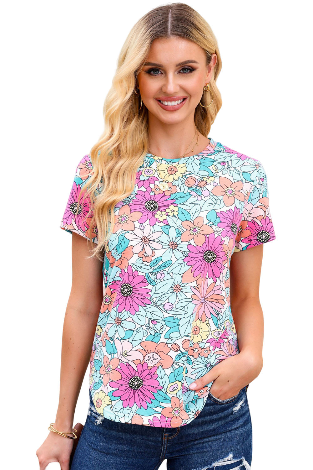 Multicolor Round Neck Sleeveless Floral Mini Dress