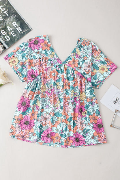 Multicolor Round Neck Sleeveless Floral Mini Dress