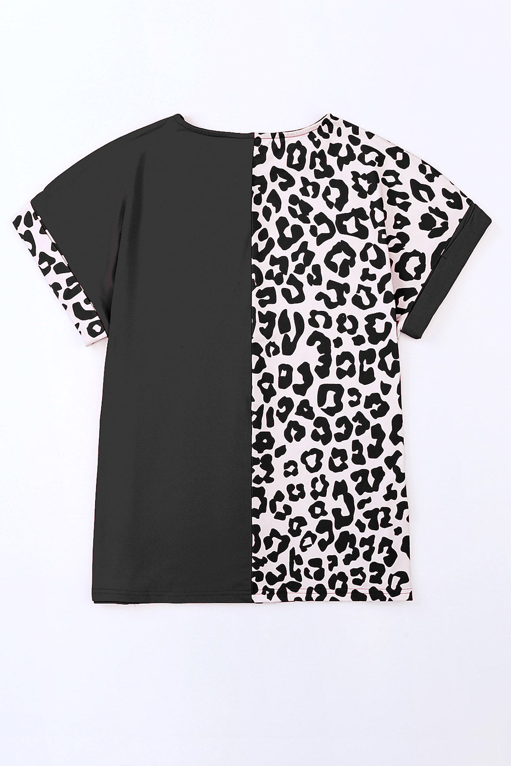 Gray Contrast Solid Leopard Short Sleeve T-shirt Dress with Slits