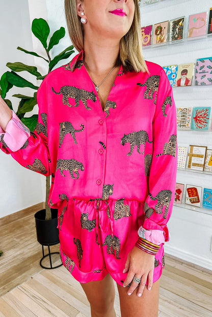 Black Leopard Print Button-up Long Sleeve Shirt Mini Dress
