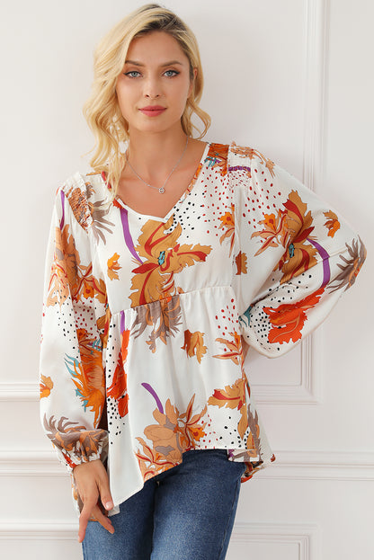 Multicolor Floral Dotted Print Empire Waist Shift Dress