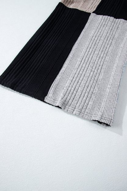 Black Color Block Drop Shoulder Rib Knit Mini Dress
