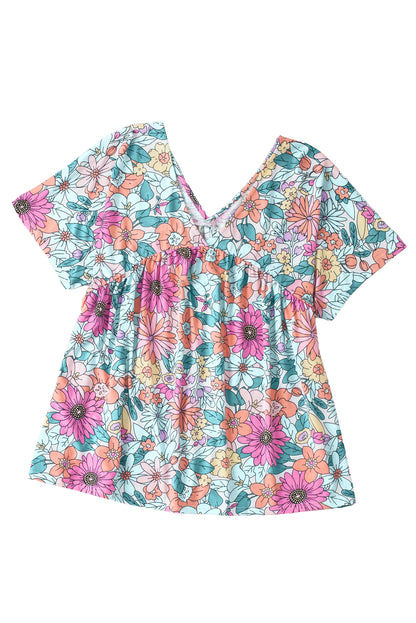 Multicolor Round Neck Sleeveless Floral Mini Dress