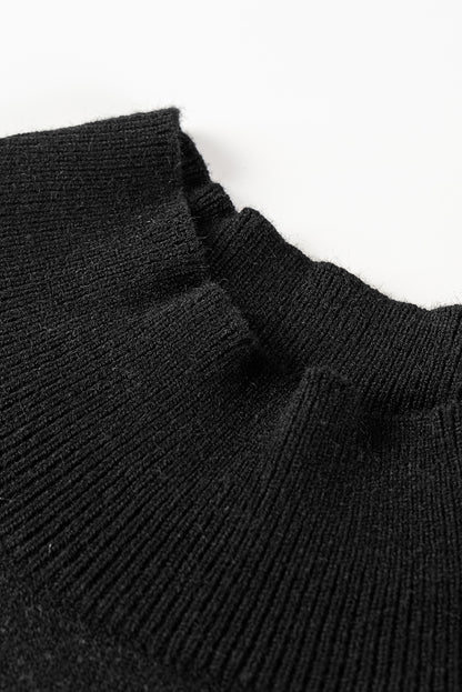 Blackish Green Patch Pocket Ribbed Knit Short Sleeve Sweater Dress